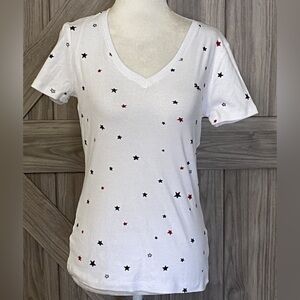 Tommy Hilfiger Red blue star American USA white V-neck T-shirt, size small